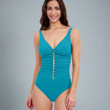 Gottex Profile Tutti Frutti V Neck Gold Beaded One Piece Swimsuit