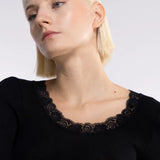 Oscalito Long Sleeved Top in Wool & Silk with Leavers Lace