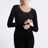 Oscalito Long Sleeved Top in Wool & Silk with Leavers Lace