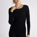 Oscalito Wide Scoop Neck Long Sleeved Top in Cast-Iron