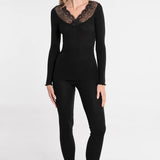 Oscalito Long Sleeved V-Neck Top with Leavers Lace Insert