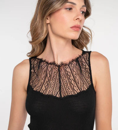 Oscalito Silk and Wool Tank Top with Lace Panel