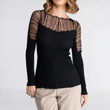 Oscalito Long Sleeved Top with Chantilly Lace Insert