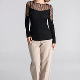 Oscalito Long Sleeved Top with Chantilly Lace Insert