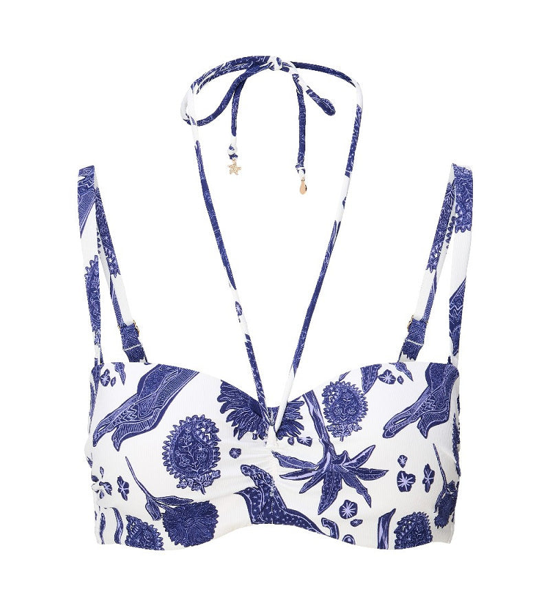 Lingadore Balconette Bikini Top in Blue/White Print