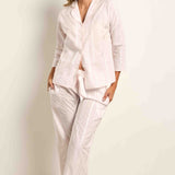 Cottonreal Cotton Voile Sateen Stripe Long PJ Set in Pale Pink