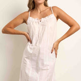 Cottonreal Superfine Cotton Sateen Stripe Nightdress in Pale Pink