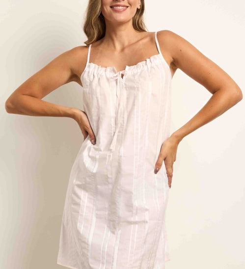 Cottonreal Superfine Cotton Sateen Stripe Nightdress in Pale Pink
