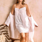 Cottonreal Superfine Cotton Sateen Stripe Nightdress in Pale Pink