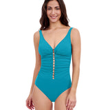 Gottex Profile Tutti Frutti V Neck Gold Beaded One Piece Swimsuit