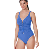 Gottex Profile Tutti Frutti V Neck Gold Beaded One Piece Swimsuit