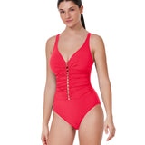 Gottex Profile Tutti Frutti V Neck Gold Beaded One Piece Swimsuit