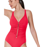 Gottex Profile Tutti Frutti V Neck Gold Beaded One Piece Swimsuit