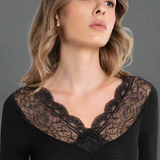 Oscalito Long Sleeved V-Neck Top with Leavers Lace Insert