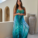 Guilty Beach Green Palm Strappy Maxi Dress