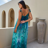 Guilty Beach Green Palm Strappy Maxi Dress